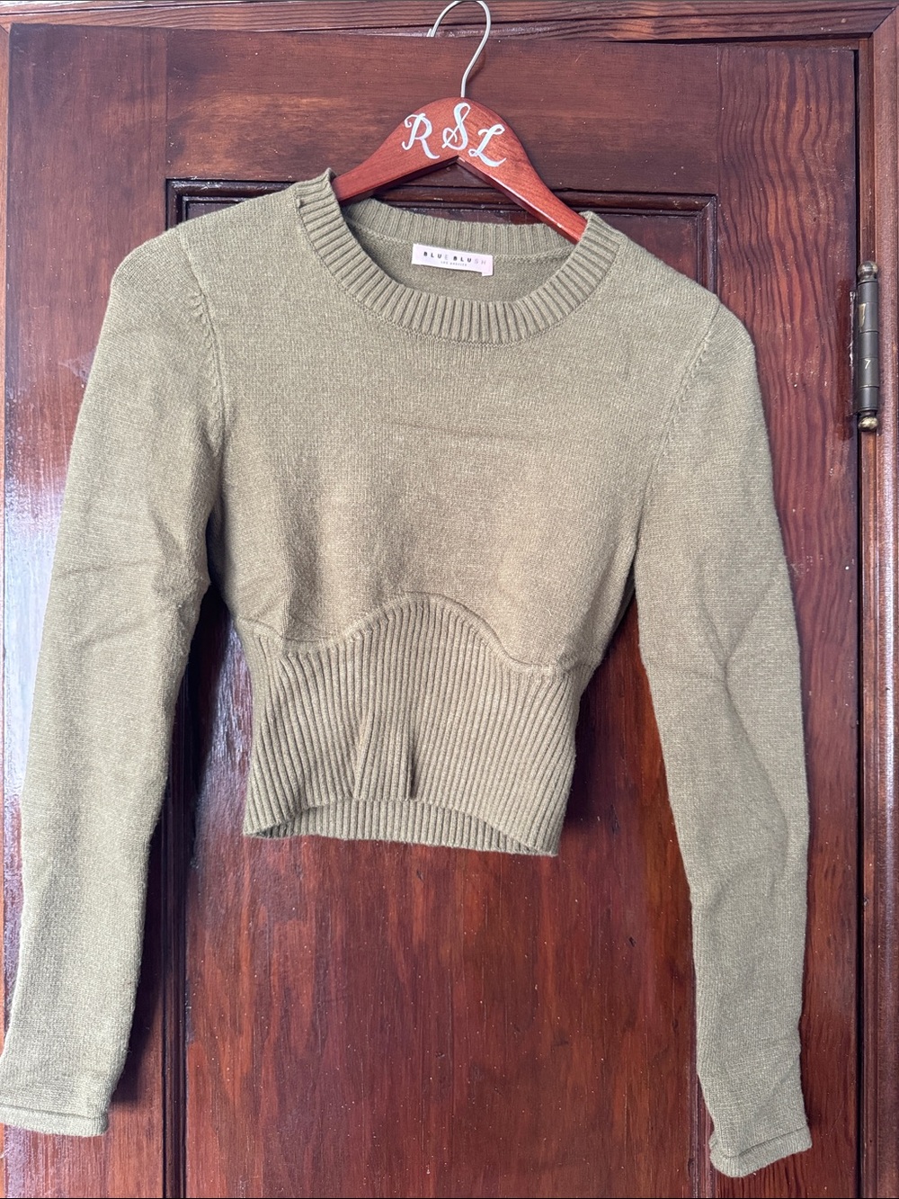Olive Cropped Crewneck Sweater